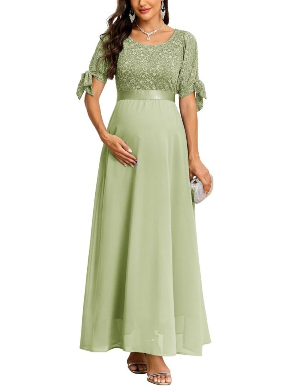 Floral Lace Maxi Dress for Maternity Photoshoot, Wedding, Baby Shower - Elegant